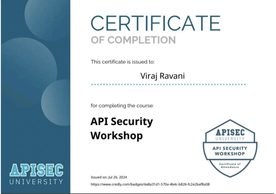 Viraj Ravani API Security certificate