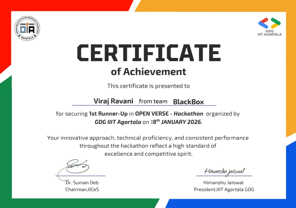 Viraj Ravani OpenVerse Hackathon certificate